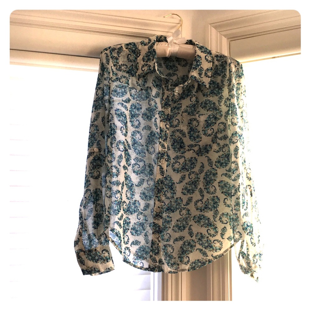 Love Tree Floral Paisley Print Sheer Blouse